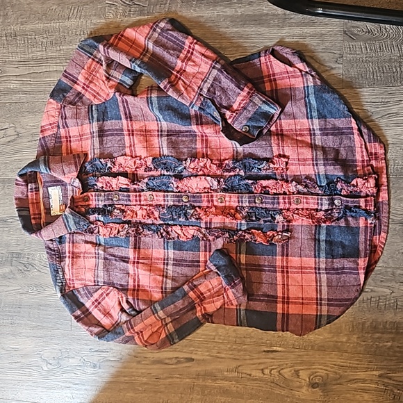 PILCRO Ruffled Flannel Button down Anthropologie Women's XXS Long Sleeve Shirt - Picture 4 of 8
